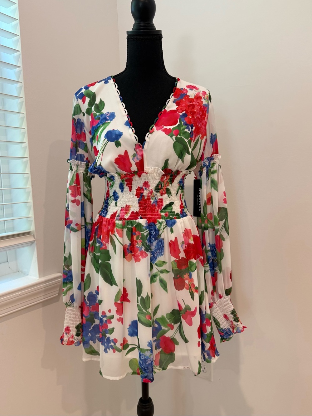 Marciano Floral Garden Party Dress | NWT | Size Medium | Smocked Waist